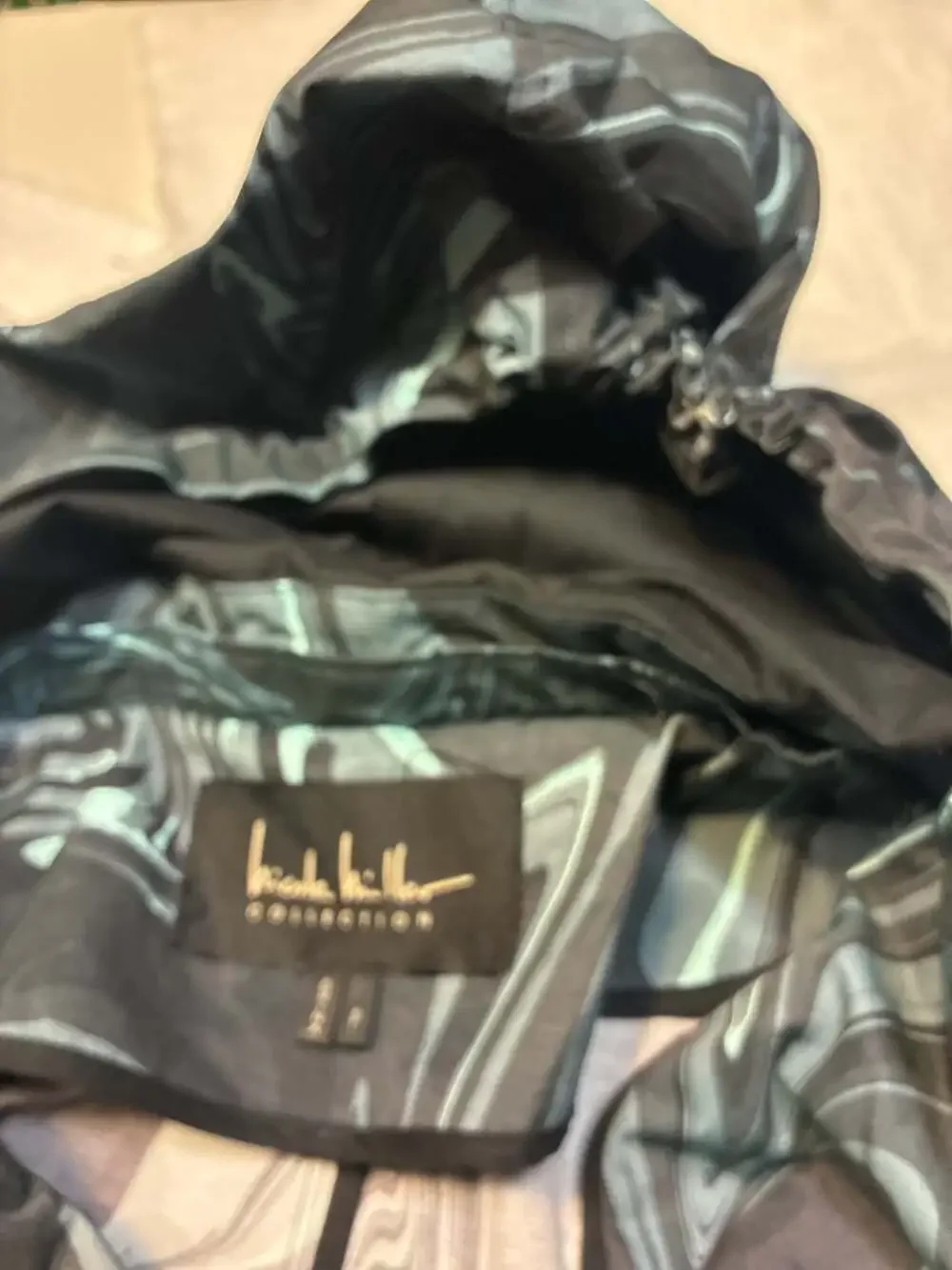 Nicole Miller Collection Hooded Rain Jacket Abstract Marble Print Size P